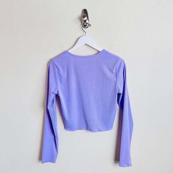 Light Purple Lavender Ribbed Flower Child 70s Long Sleeve Blouse - Picture 7 of 7